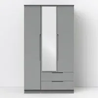 Milan 3 Door 2 Drawer Tall Mirrored Wardrobe - Grey