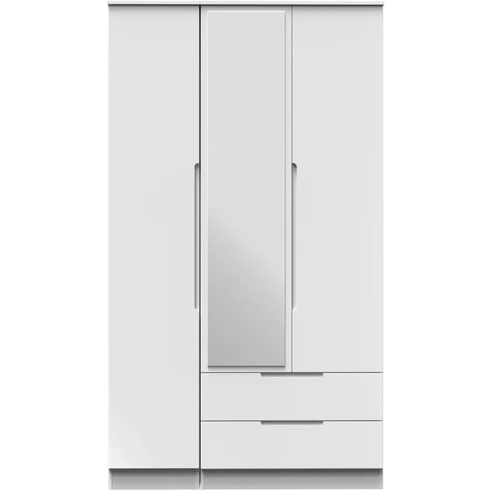 Milan 3 Door Wardrobe with Drawers and Mirror - White