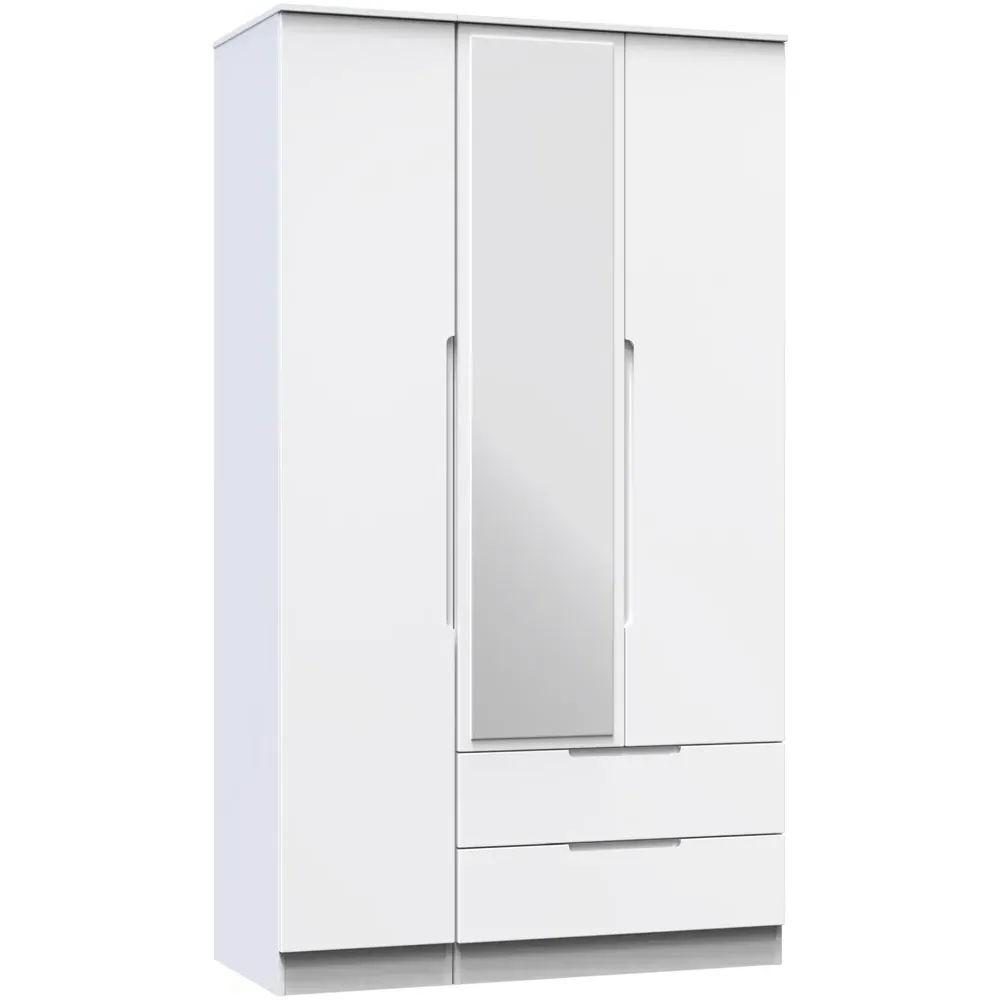 Milan 3 Door Wardrobe with Drawers and Mirror - White