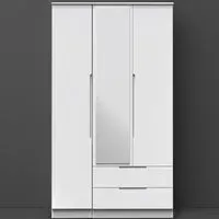 Milan 3 Door Wardrobe with Drawers and Mirror - White