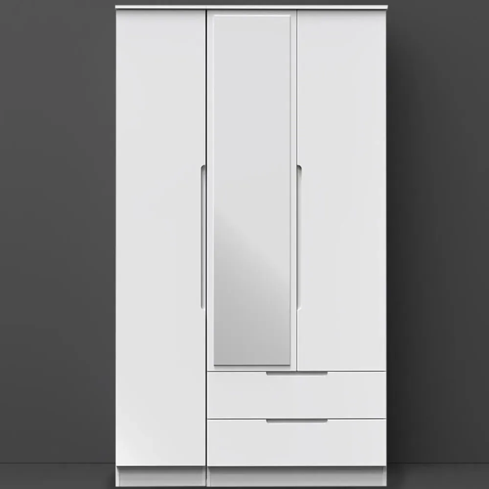Milan 3 Door Wardrobe with Drawers and Mirror - White