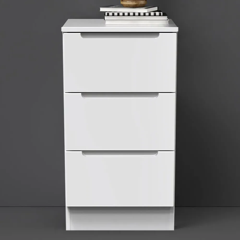 Milan 3 Drawer Bedside Table - White