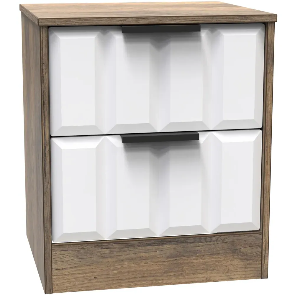 New York 2 Drawer Bedside Cabinet - White, Oak