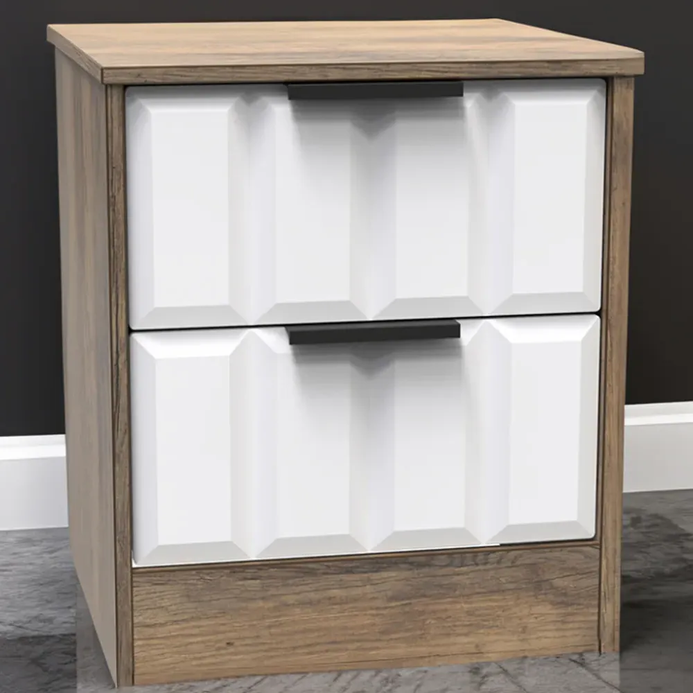 New York 2 Drawer Bedside Cabinet - White, Oak