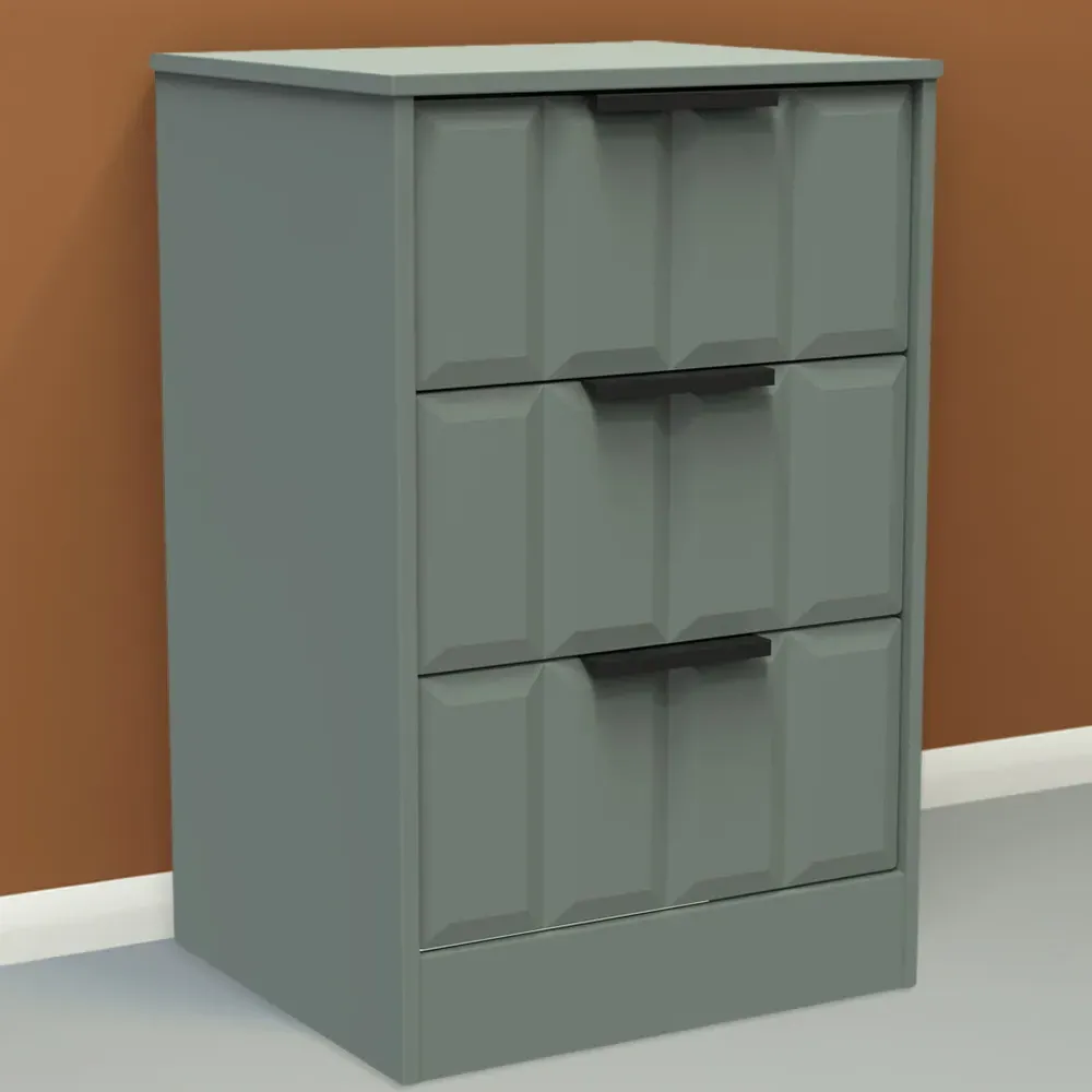 New York 3 Drawer Bedside Cabinet - Reed Green