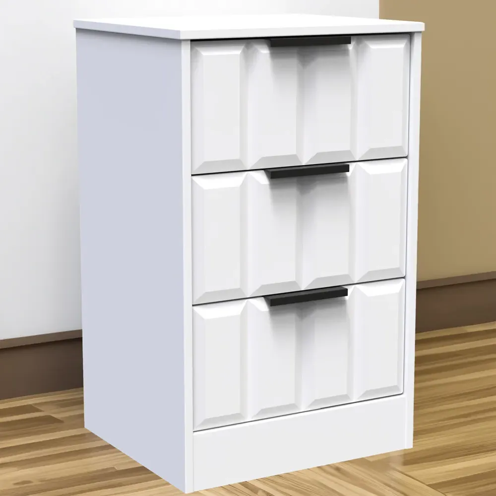 New York 3 Drawer Bedside Table - Matt White