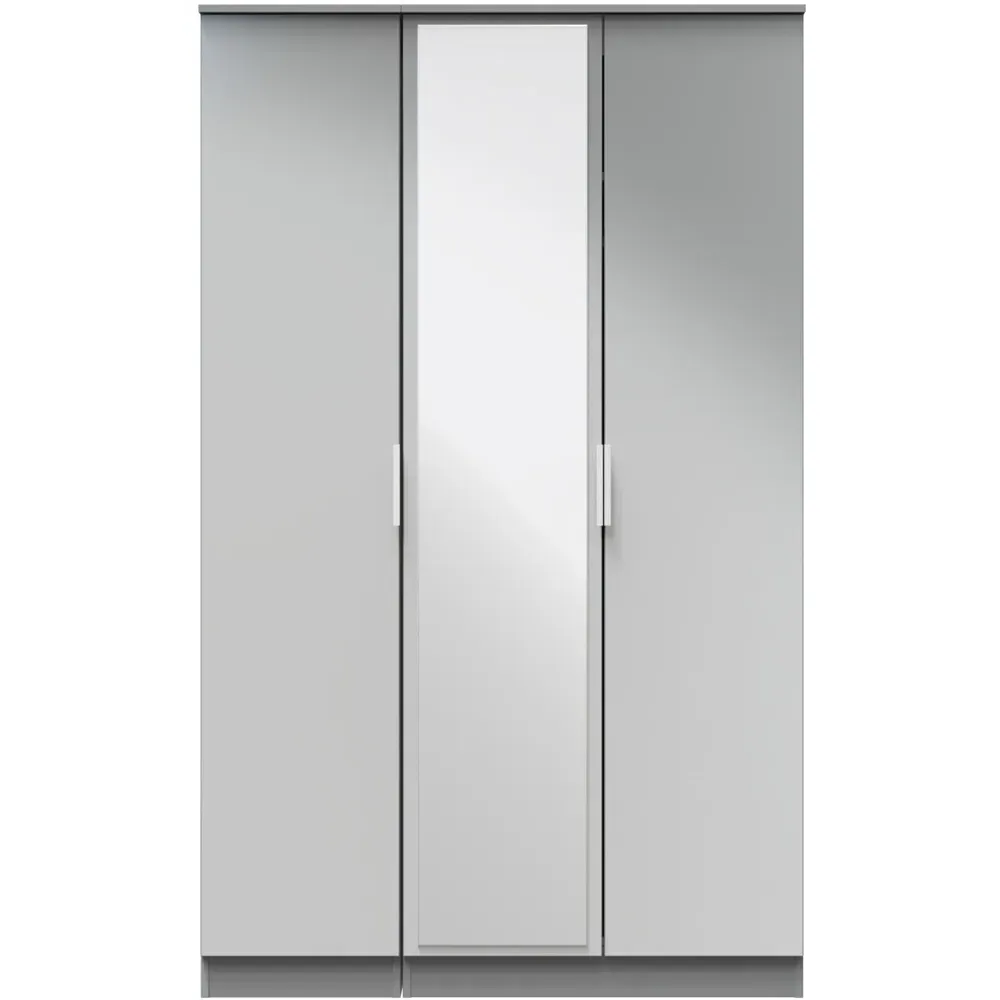 Plymouth 3 Door Tall Mirrored Wardrobe - Grey
