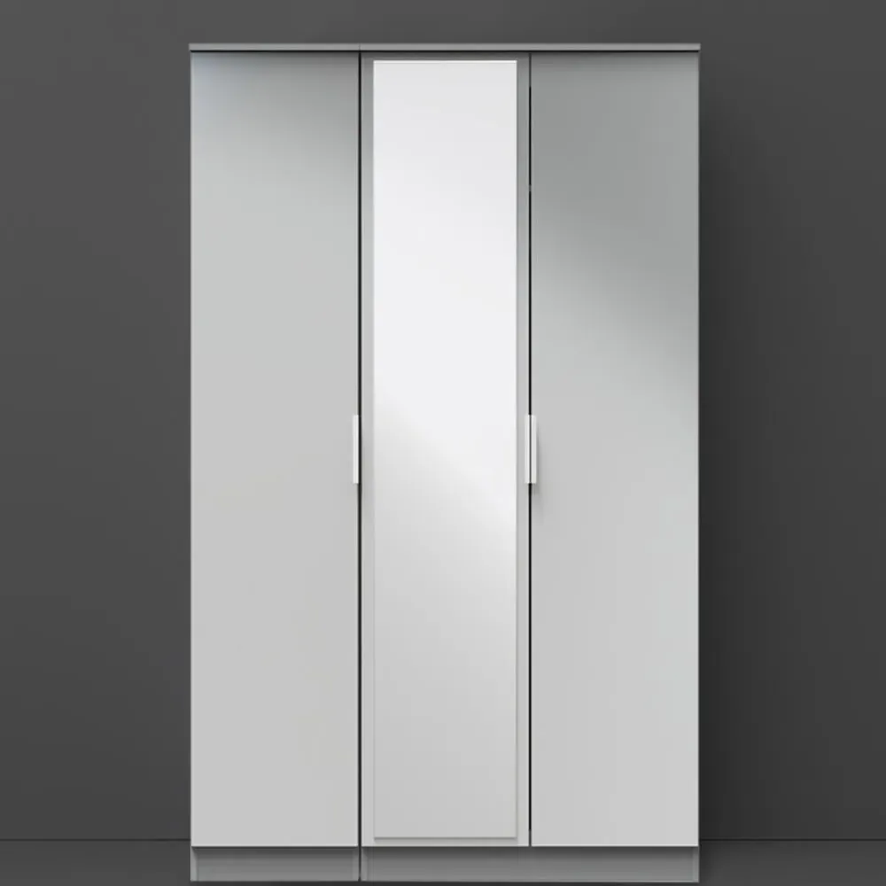 Plymouth 3 Door Tall Mirrored Wardrobe - Grey image