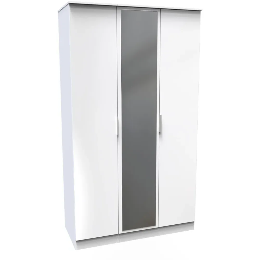 Plymouth 3 Door Tall Mirrored Wardrobe - White