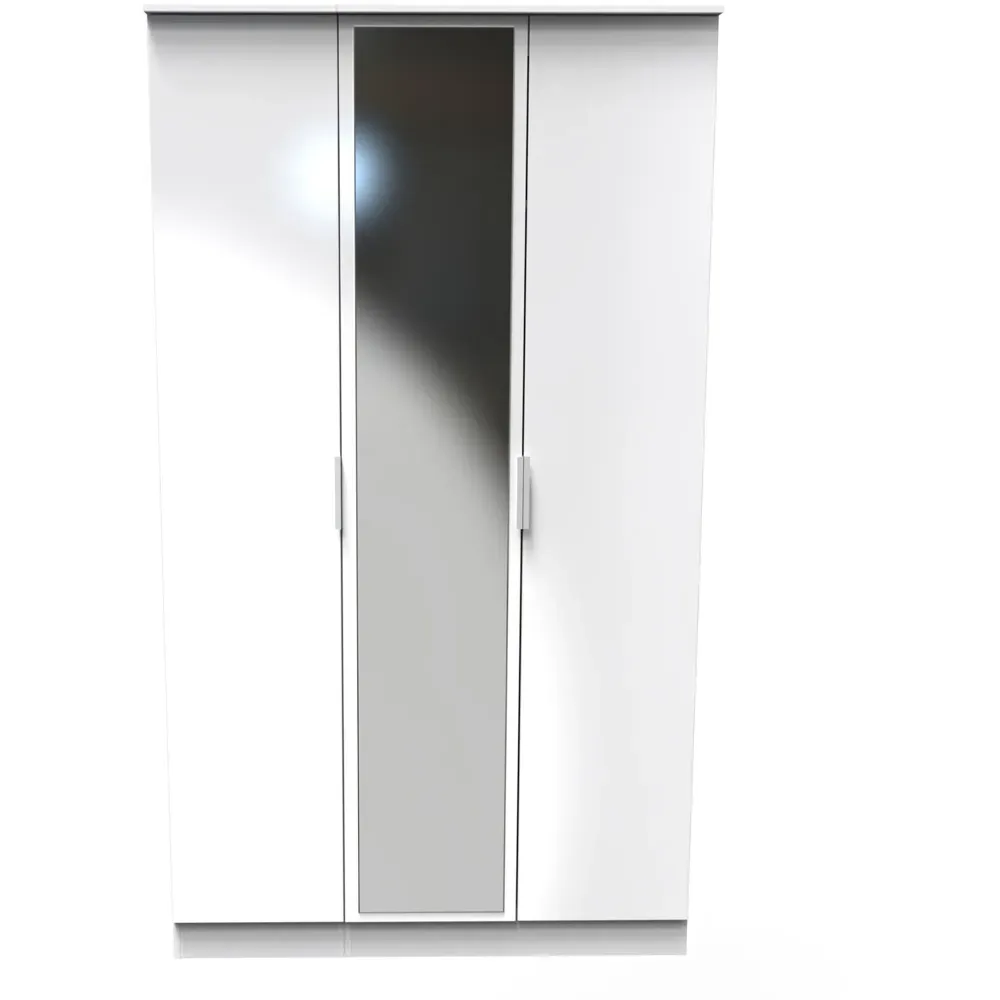 Plymouth 3 Door Tall Mirrored Wardrobe - White