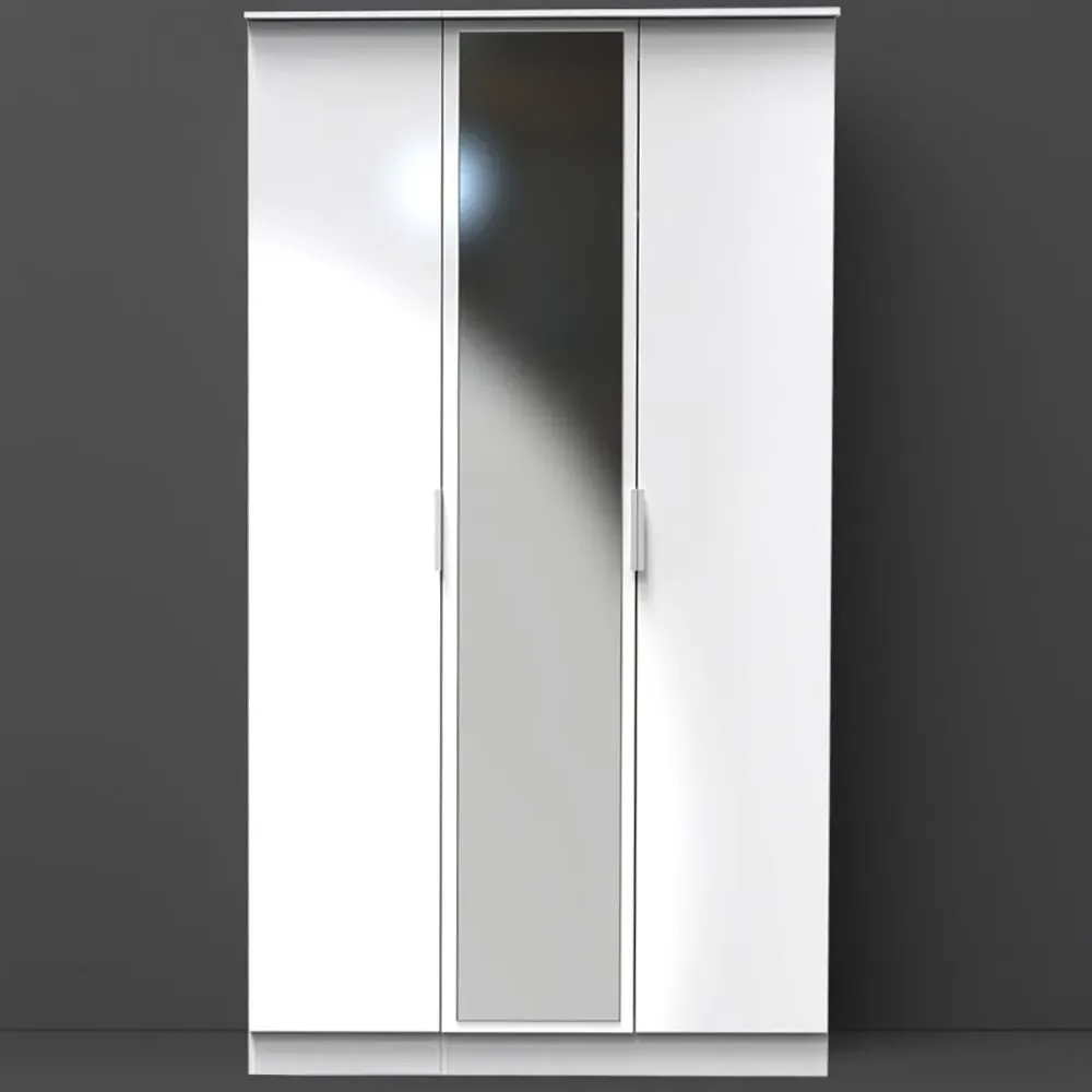 Plymouth 3 Door Tall Mirrored Wardrobe - White