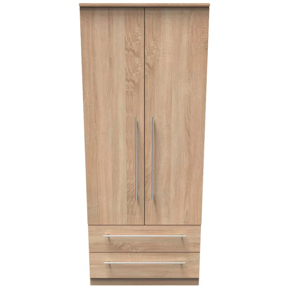 Sherwood 2 Door 2 Drawer Double Wardrobe - Brown, Bardolino Oak