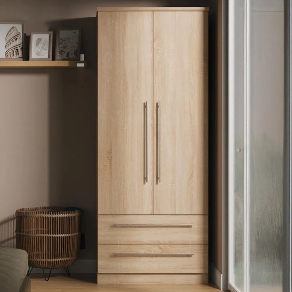 Sherwood 2 Door 2 Drawer Double Wardrobe - Brown, Bardolino Oak