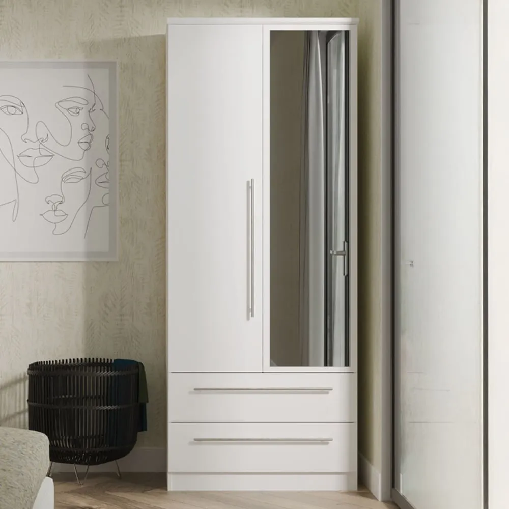 Sherwood 2 Door 2 Drawer Wardrobe with Mirror - White