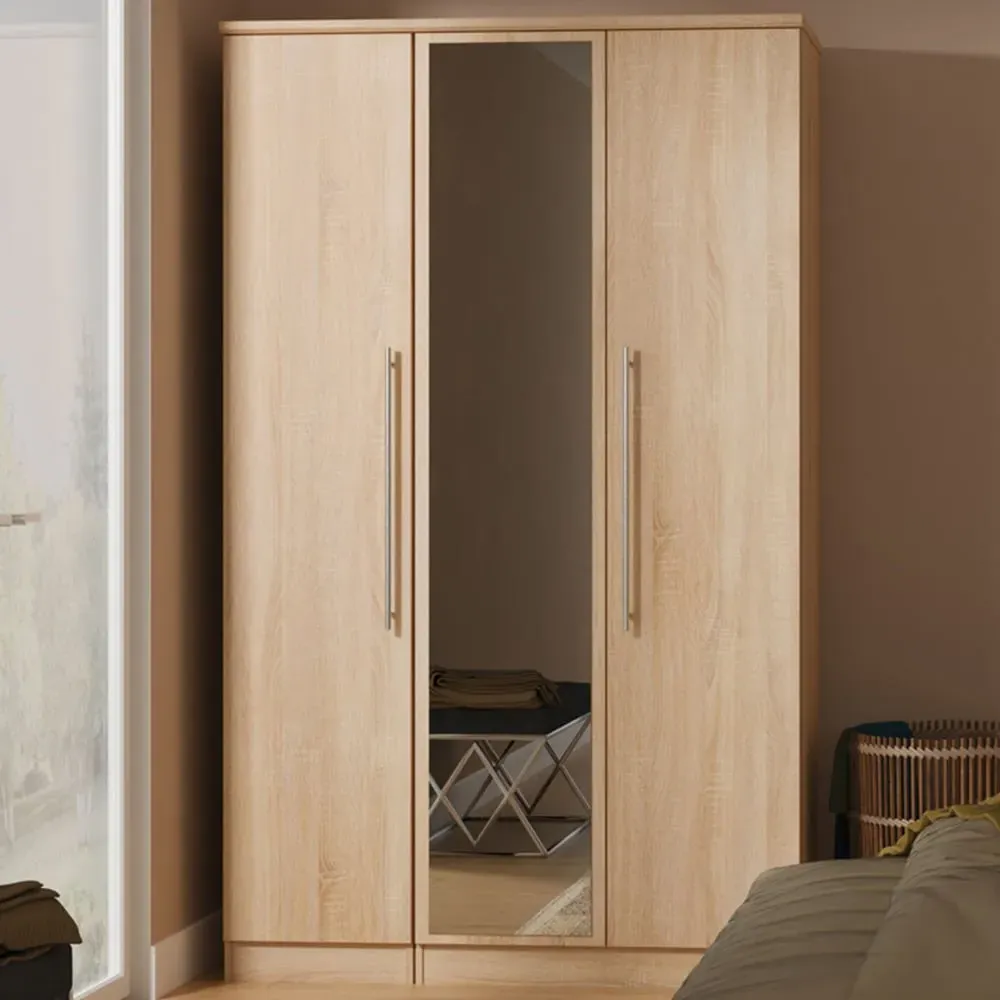 Sherwood 3 Door Triple Mirror Wardrobe - Bardolino Oak image