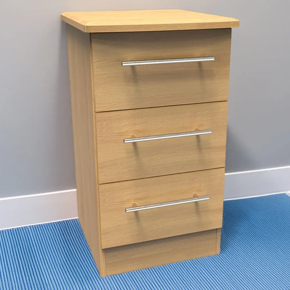 Sherwood 3 Drawer Bedside Cabinet - Brown, Oak