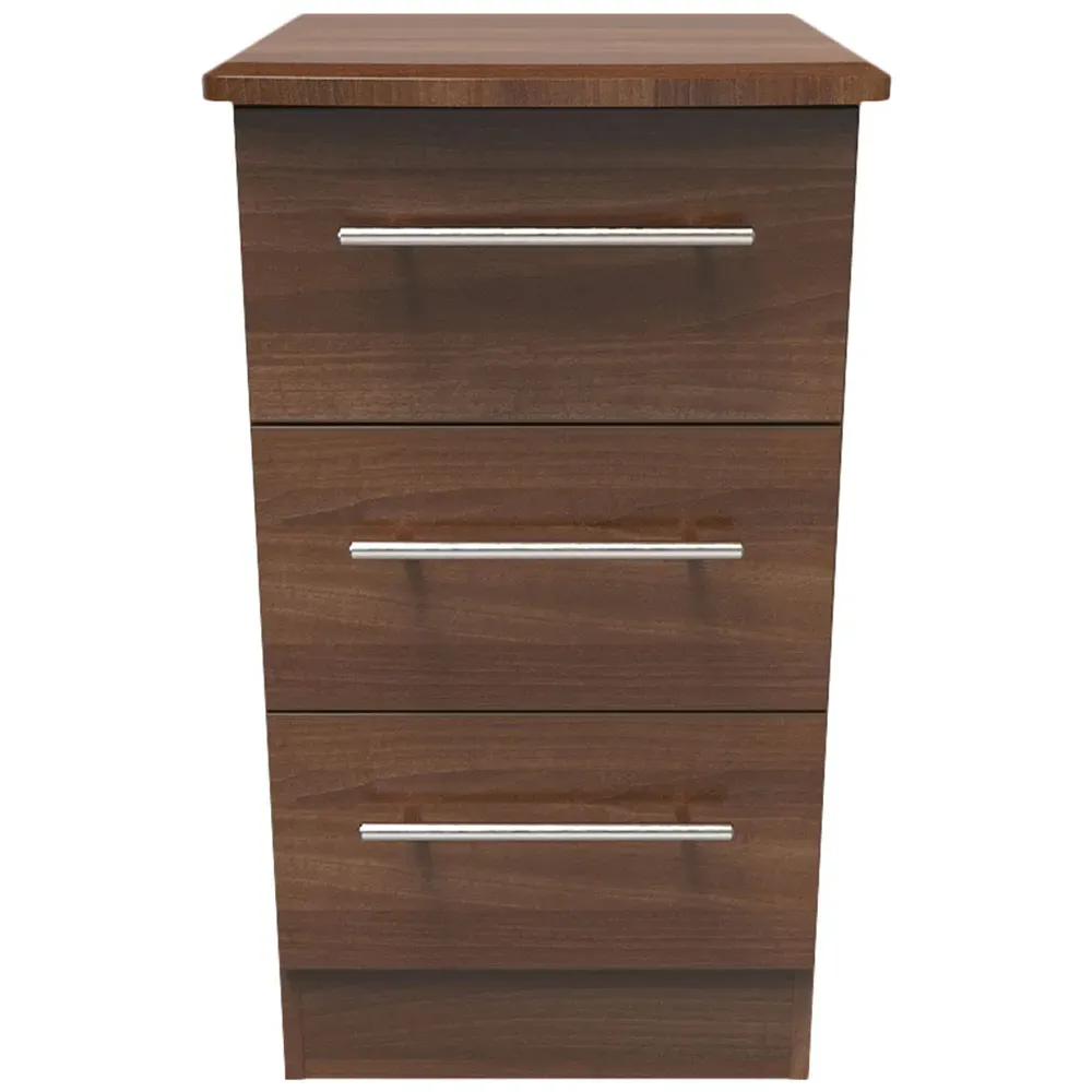 Sherwood 3 Drawer Bedside Cabinet - Brown, Walnut