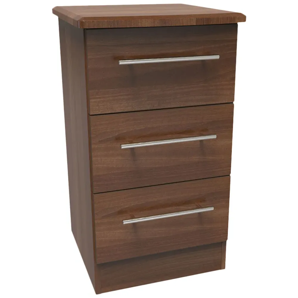 Sherwood 3 Drawer Bedside Cabinet - Brown, Walnut