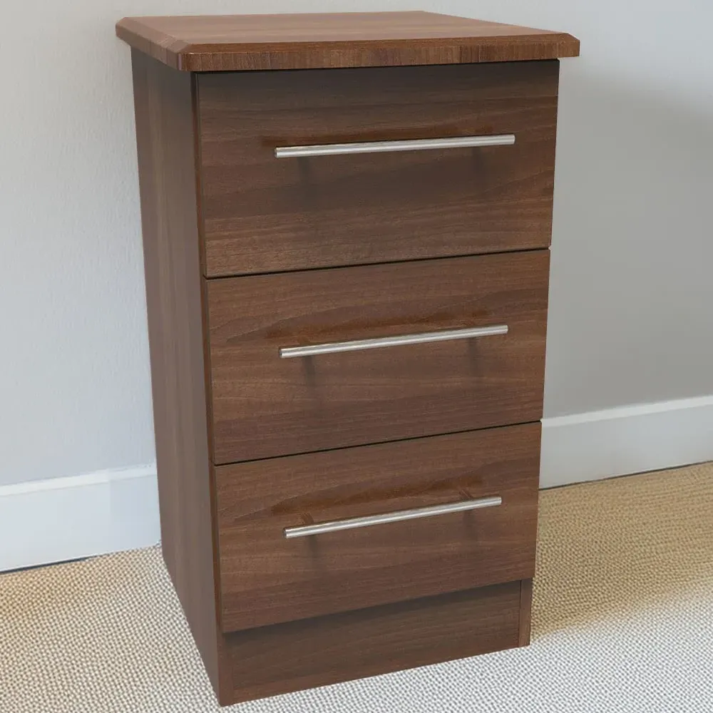 Sherwood 3 Drawer Bedside Cabinet - Brown, Walnut image