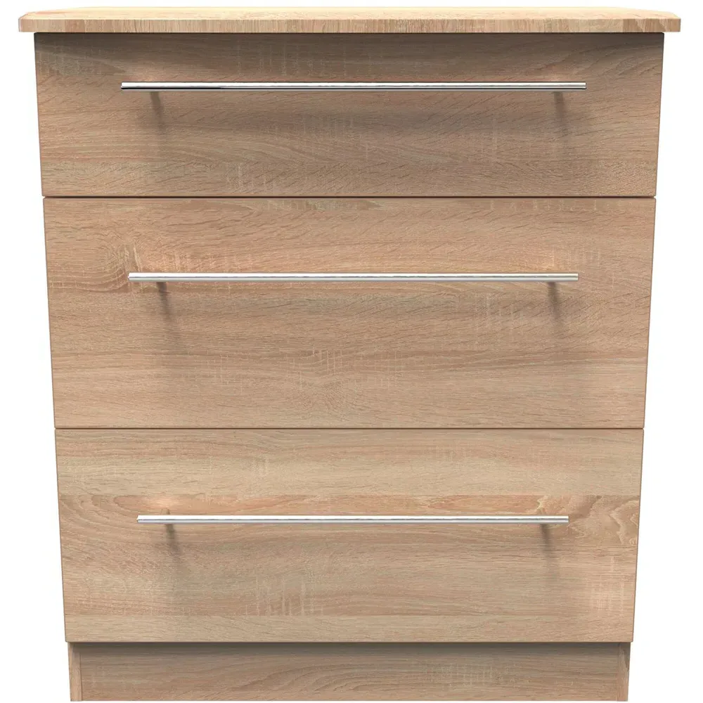 Sherwood 3 Drawer Deep Chest of Drawers - Brown, Bardolino Oak