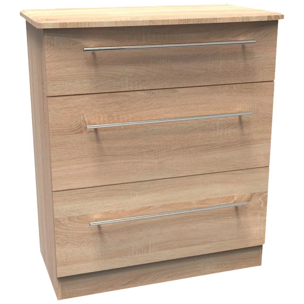 Sherwood 3 Drawer Deep Chest of Drawers - Brown, Bardolino Oak