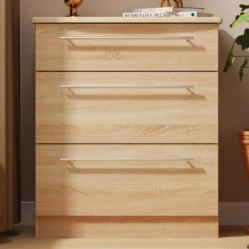 Sherwood 3 Drawer Deep Chest of Drawers - Brown, Bardolino Oak image