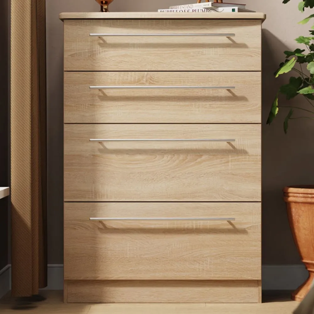 Sherwood 4 Drawer Deep Chest of Drawers - Brown, Bardolino Oak