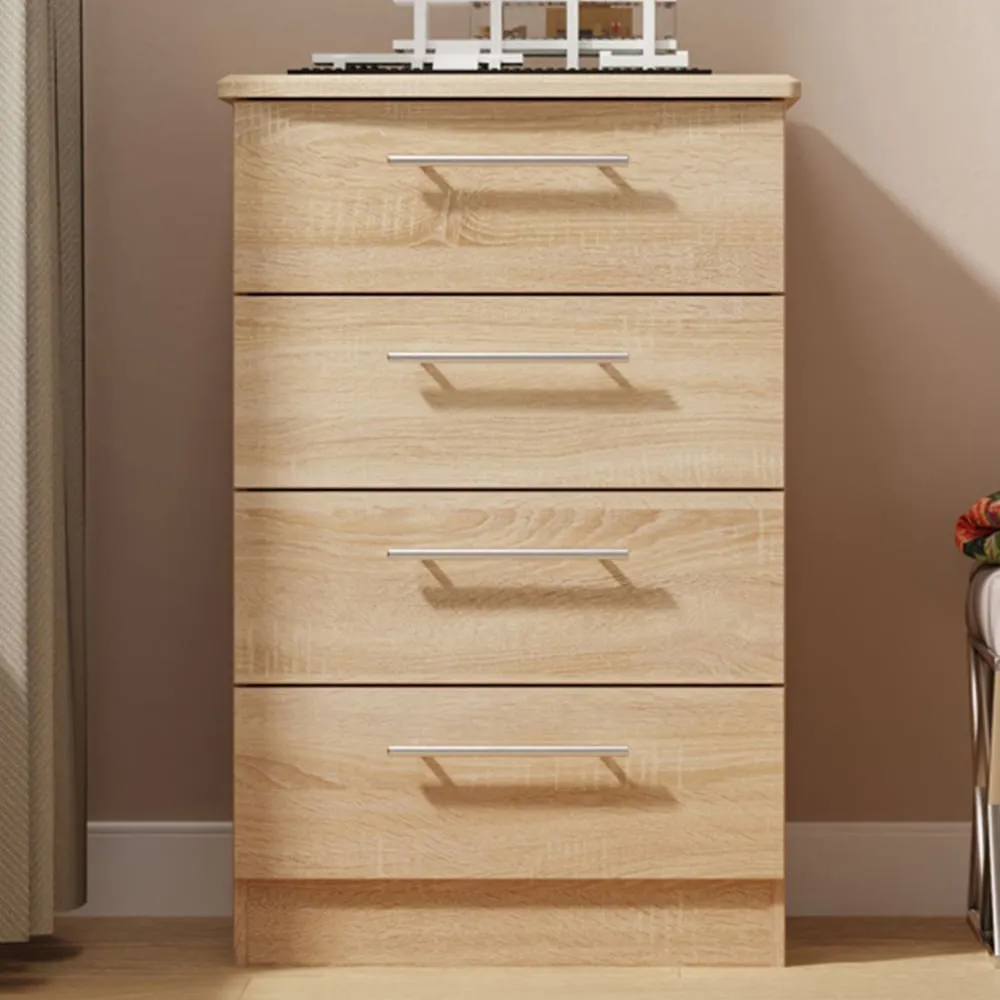 Sherwood 4 Drawer Midi Chest of Drawers - Brown, Oak image