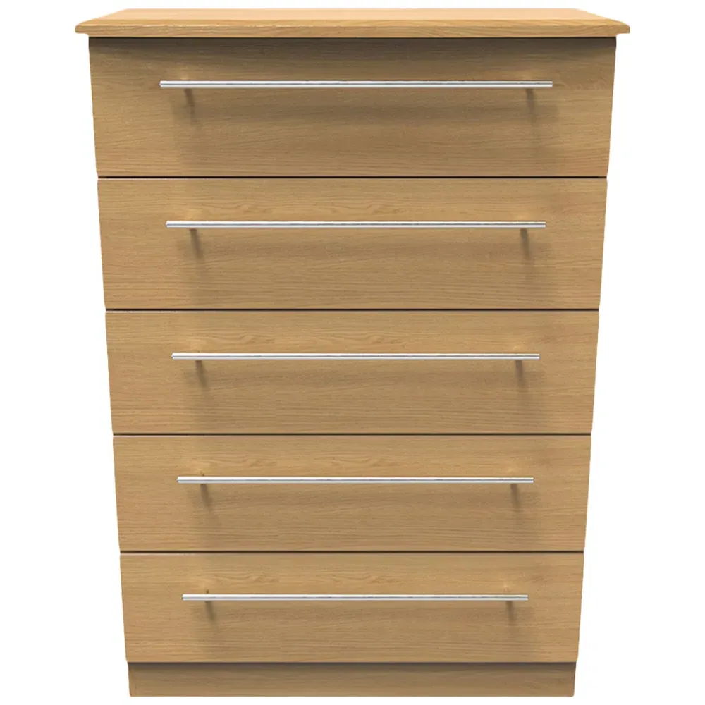 Sherwood 5 Drawer Chest of Drawers - Brown, Oak