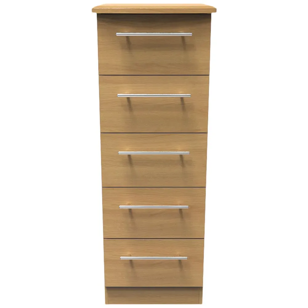 Sherwood 5 Drawer Tall Bedside Cabinet - Brown, Oak
