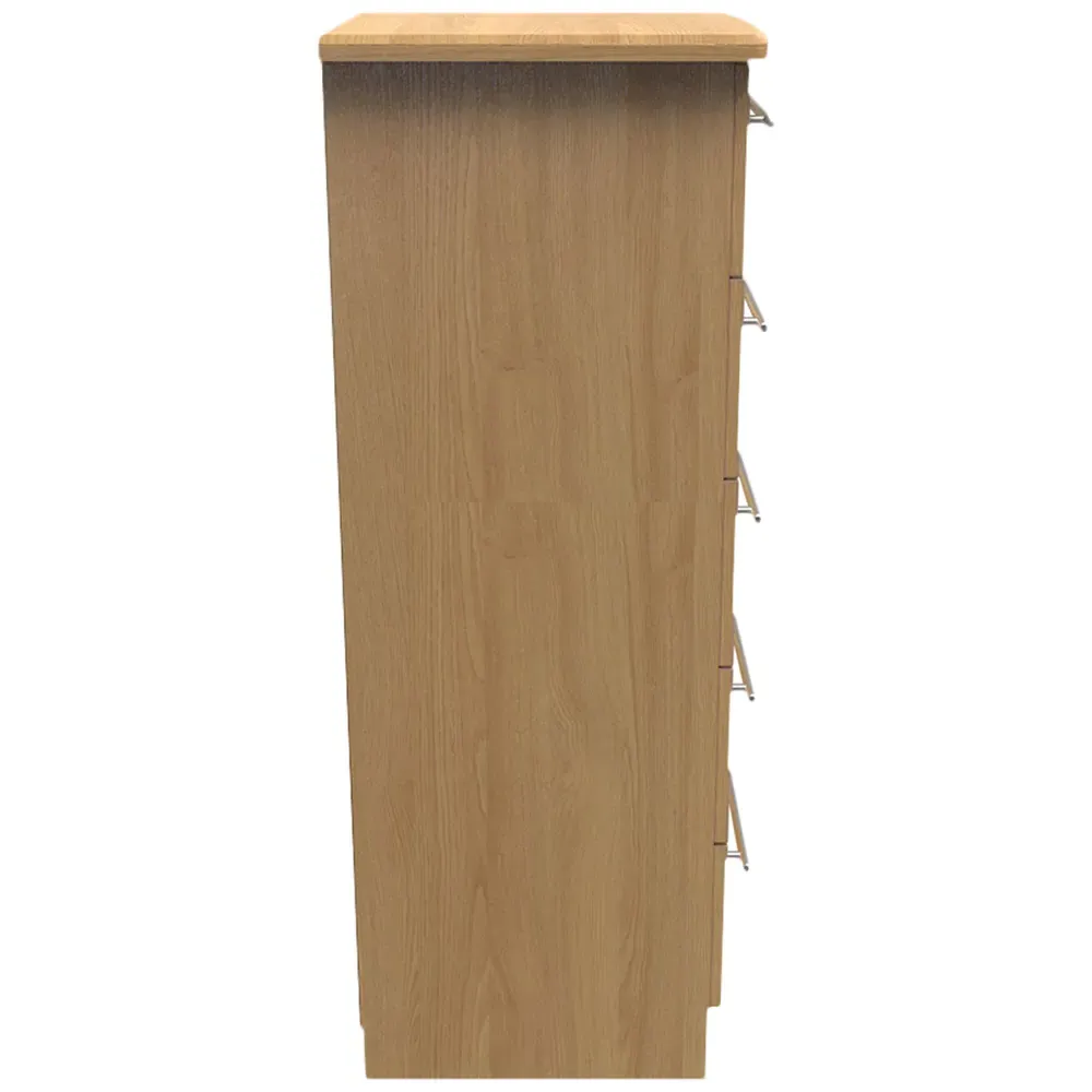 Sherwood 5 Drawer Tall Bedside Cabinet - Brown, Oak