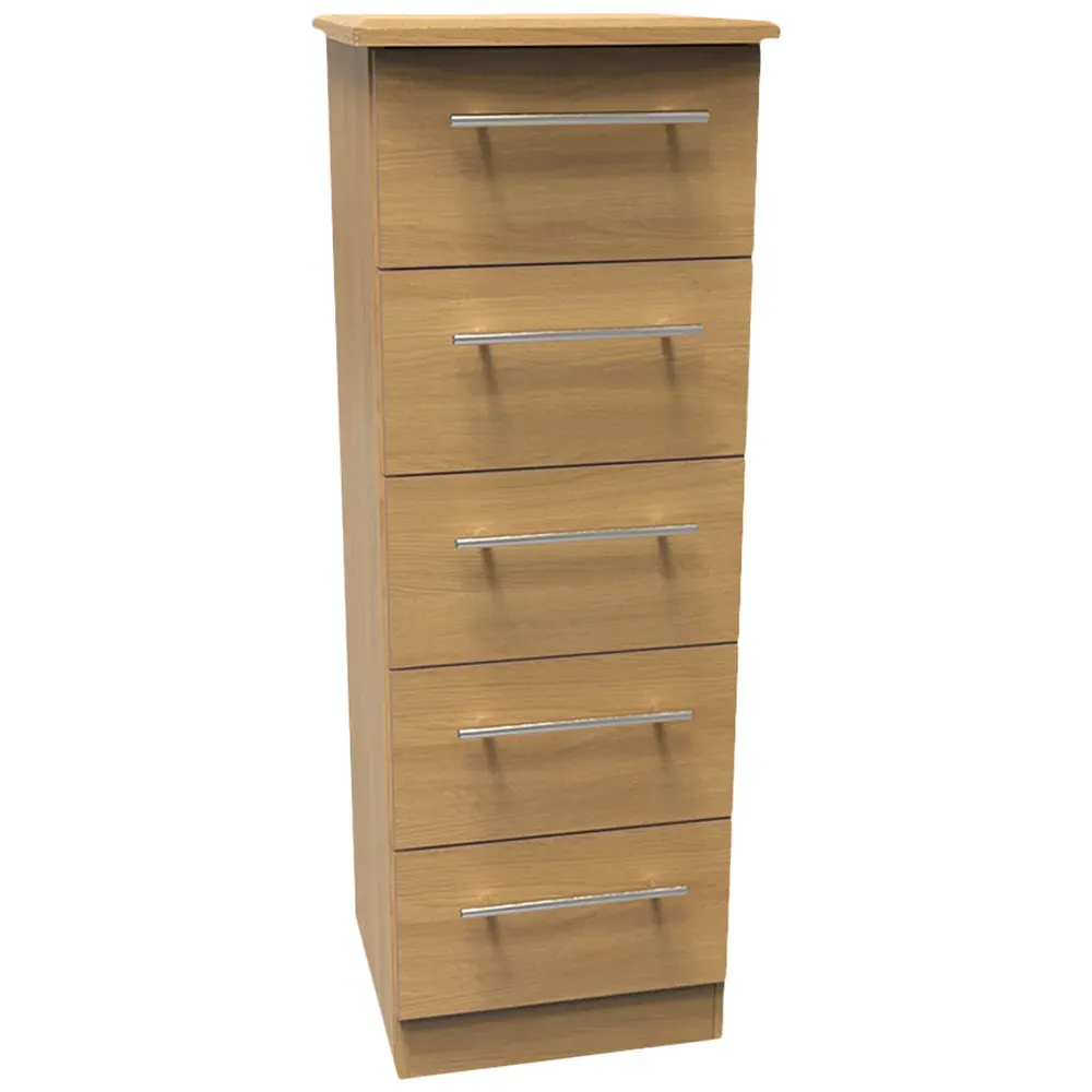 Sherwood 5 Drawer Tall Bedside Cabinet - Brown, Oak