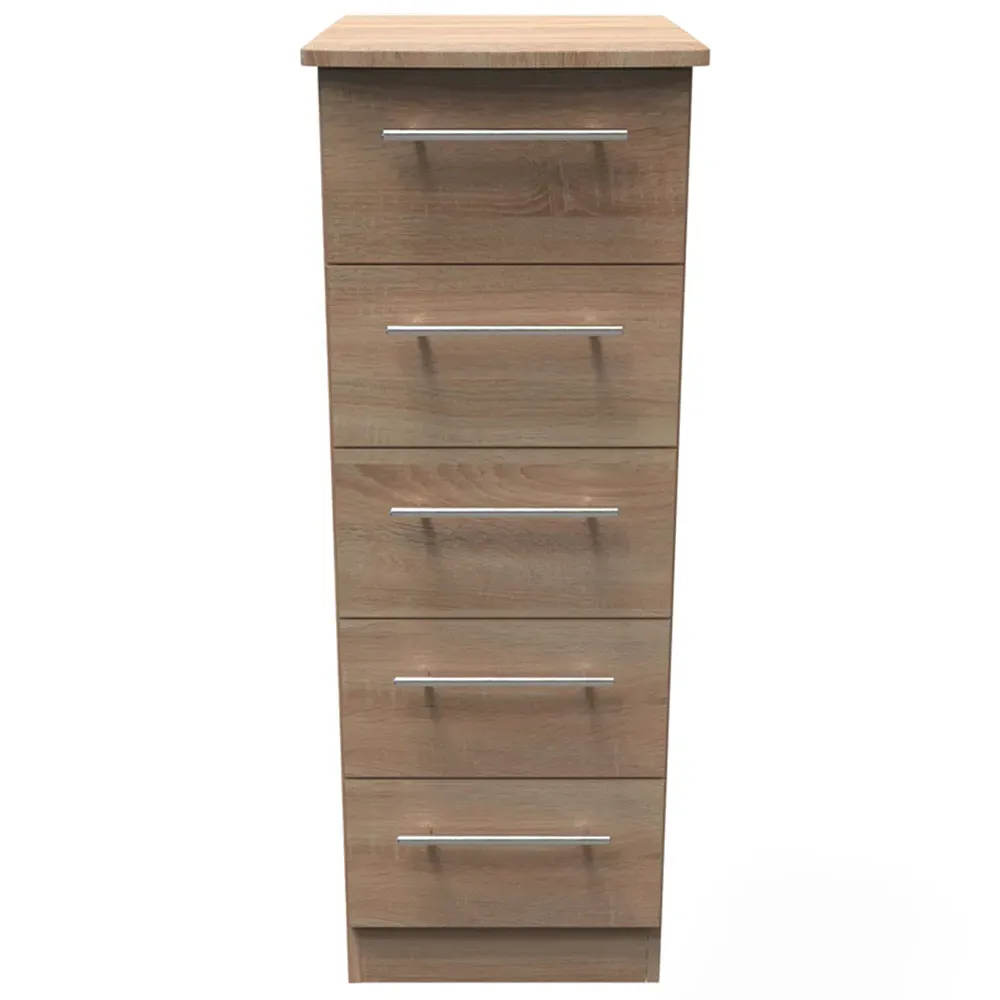 Sherwood 5 Drawer Tall Bedside Cabinet - Brown, Oak