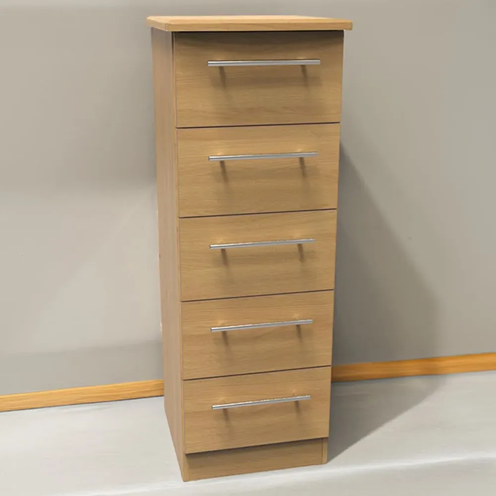 Sherwood 5 Drawer Tall Bedside Cabinet - Brown, Oak