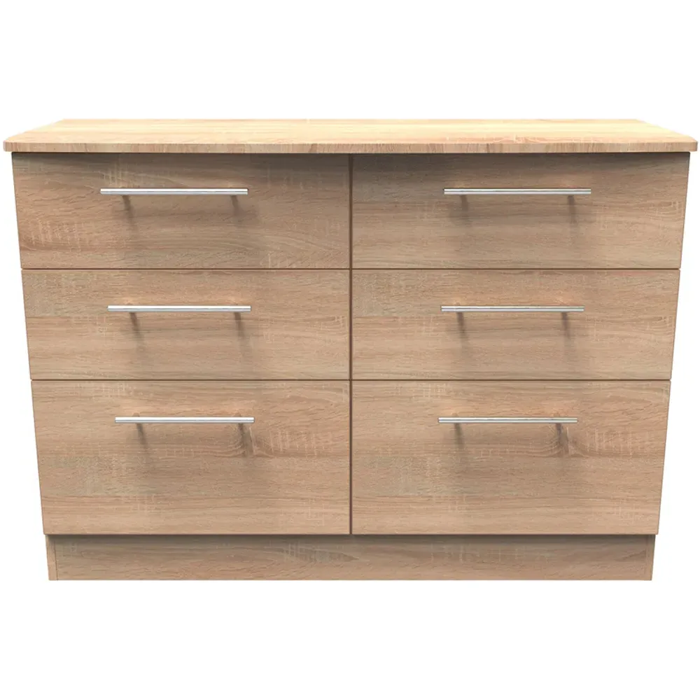 Sherwood 6 Drawer Wide Midi Chest of Drawers - Brown, Oak