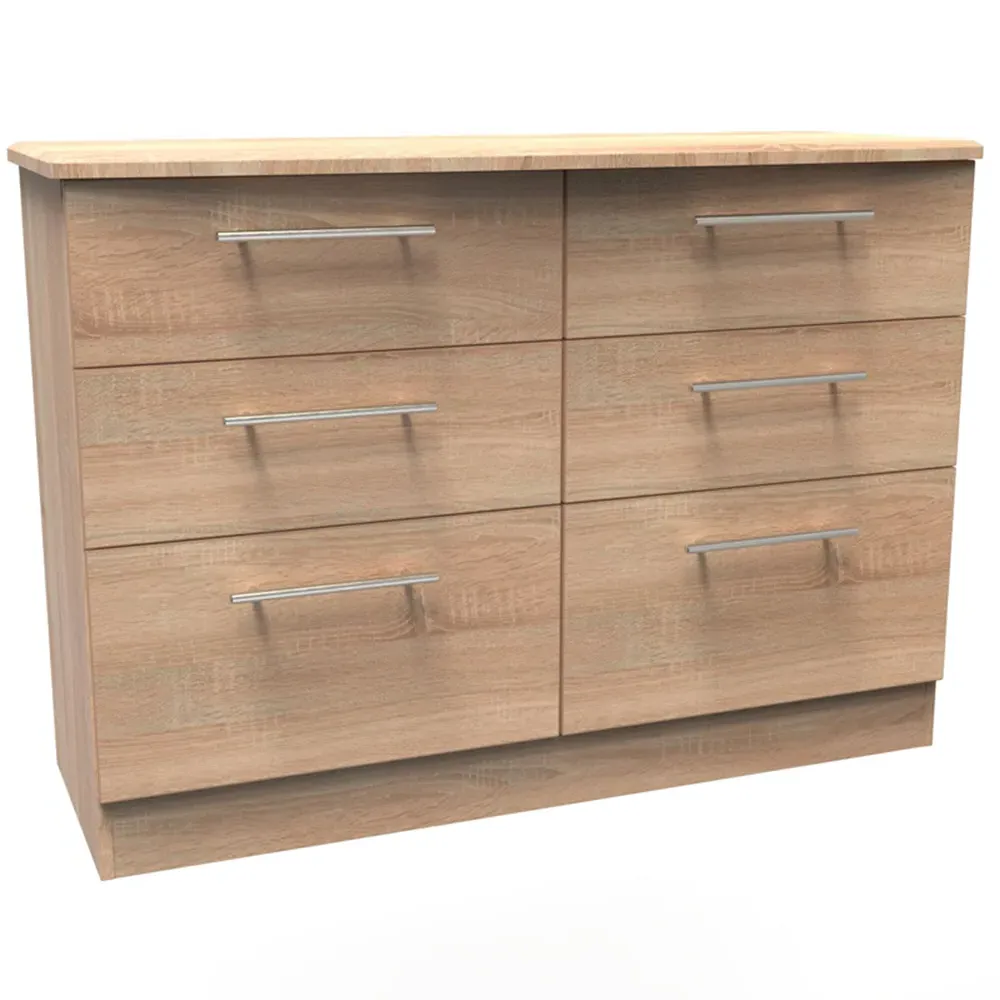 Sherwood 6 Drawer Wide Midi Chest of Drawers - Brown, Oak
