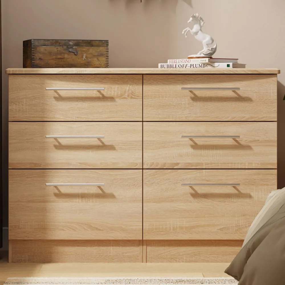 Sherwood 6 Drawer Wide Midi Chest of Drawers - Brown, Oak