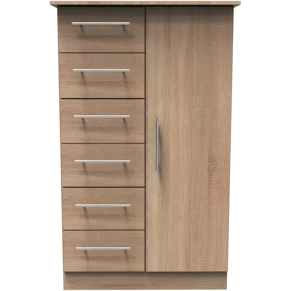 Sherwood Single Door 6 Drawer Wardrobe - Brown, Oak