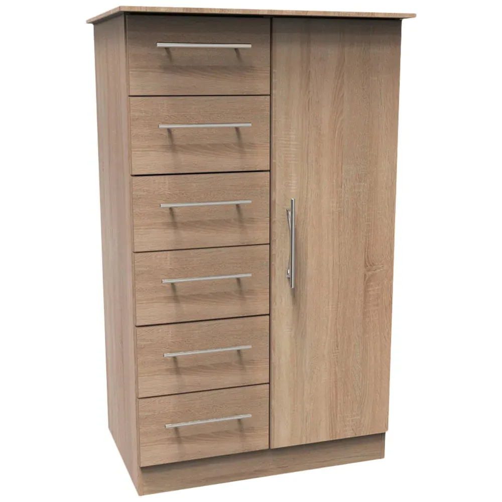 Sherwood Single Door 6 Drawer Wardrobe - Brown, Oak