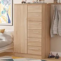 Sherwood Single Door 6 Drawer Wardrobe - Brown, Oak
