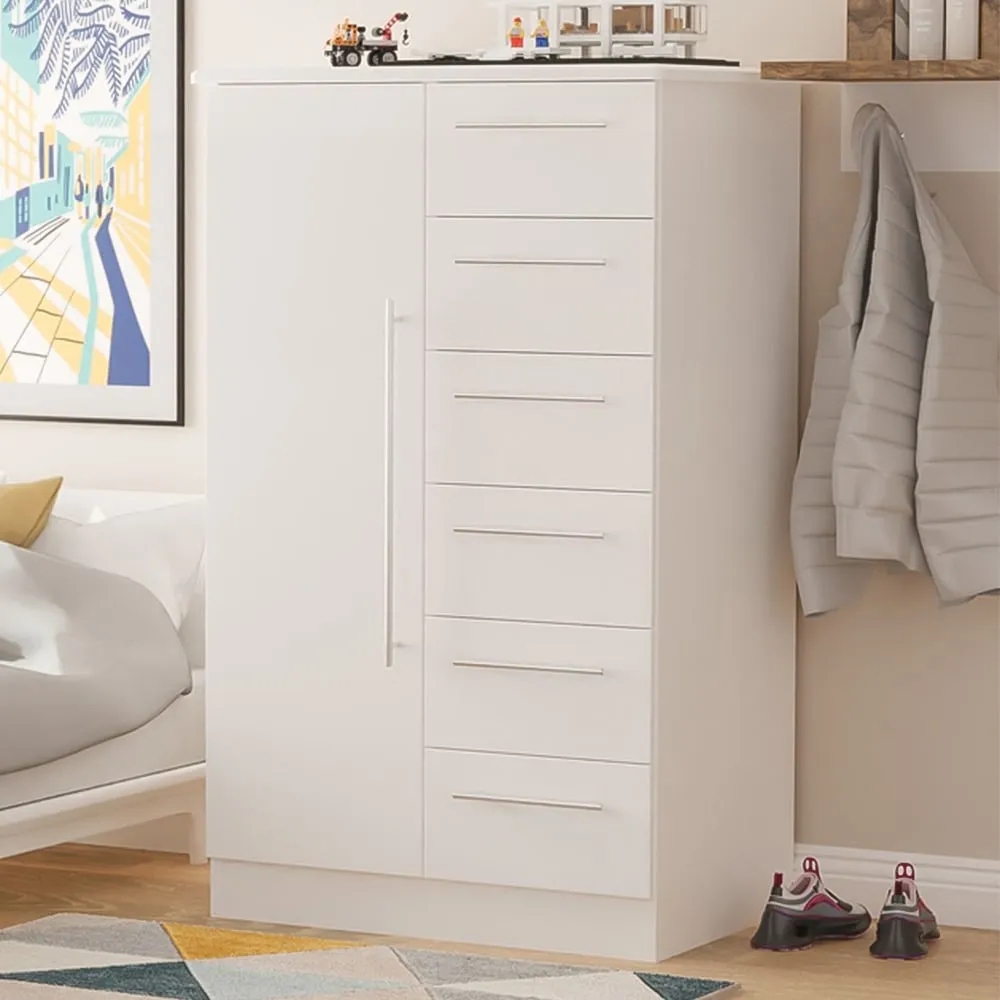 Sherwood Single Door 6 Drawer Wardrobe - White