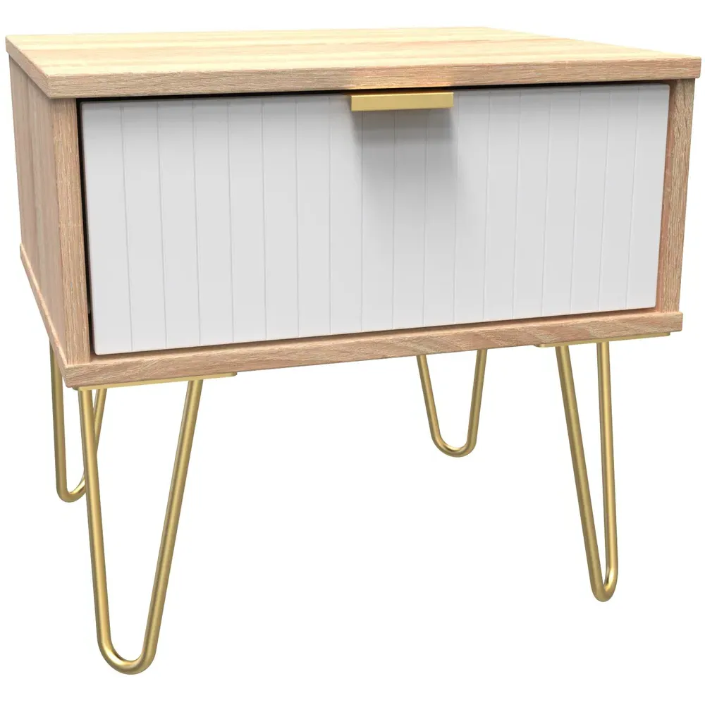 Single Drawer Bedside Table - White, Bardolino Oak