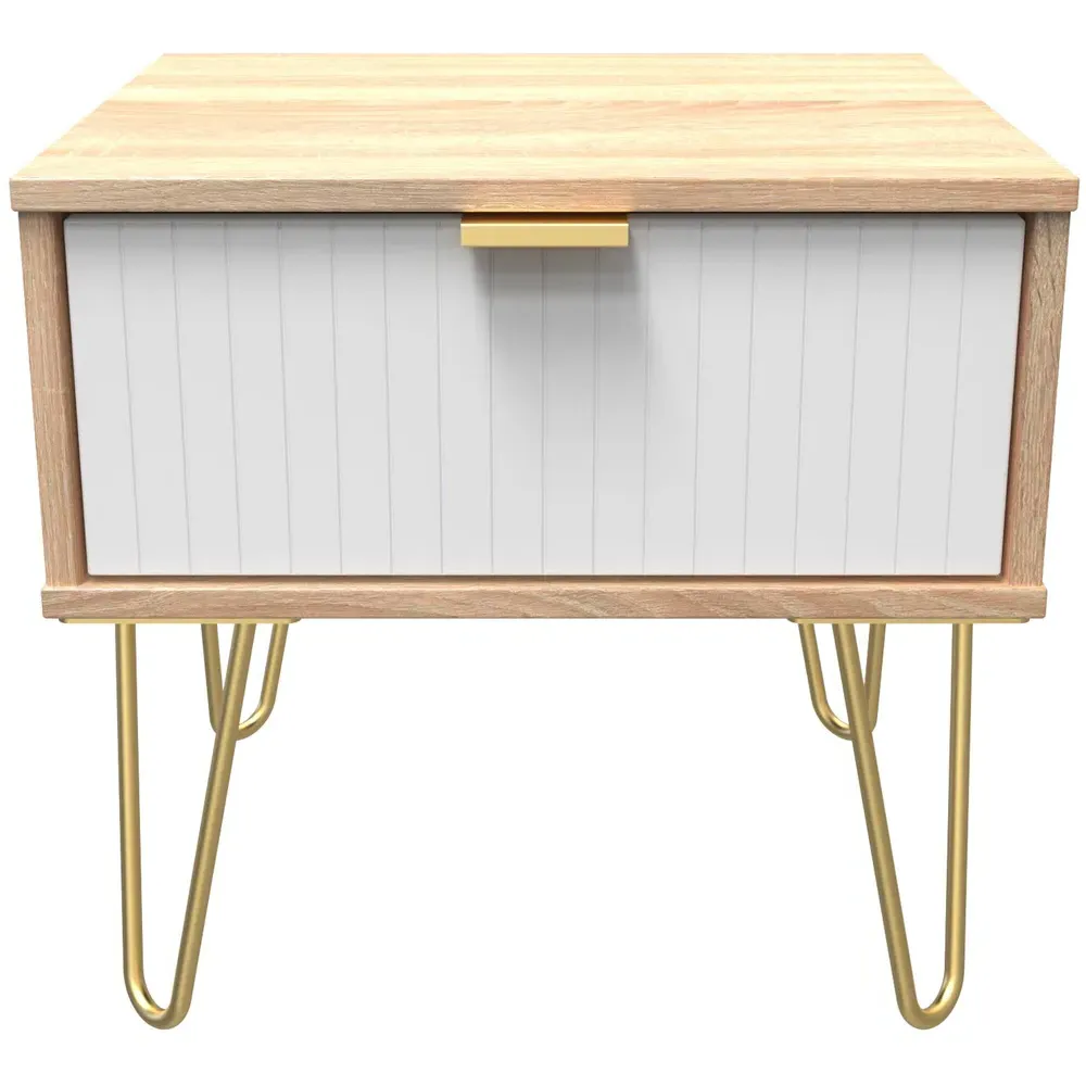 Single Drawer Bedside Table - White, Bardolino Oak