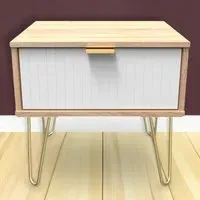 Single Drawer Bedside Table - White, Bardolino Oak