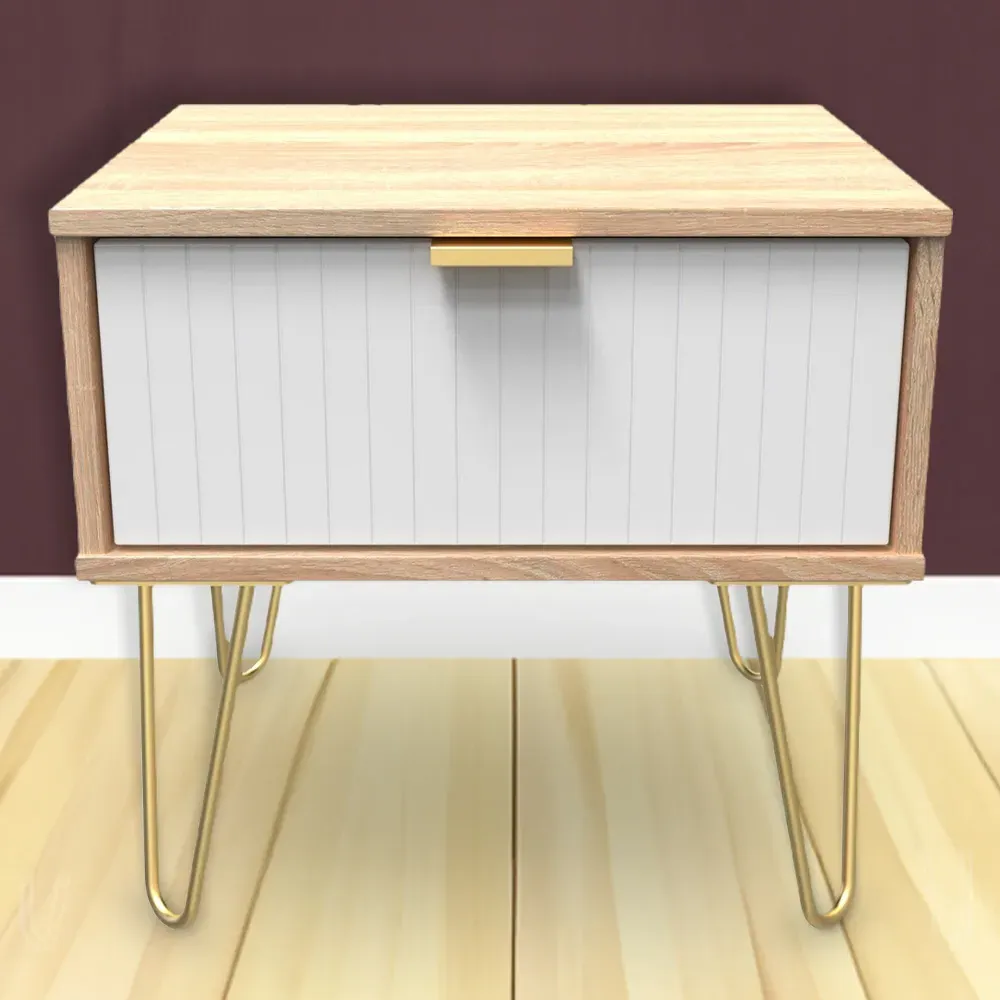 Single Drawer Bedside Table - White, Bardolino Oak