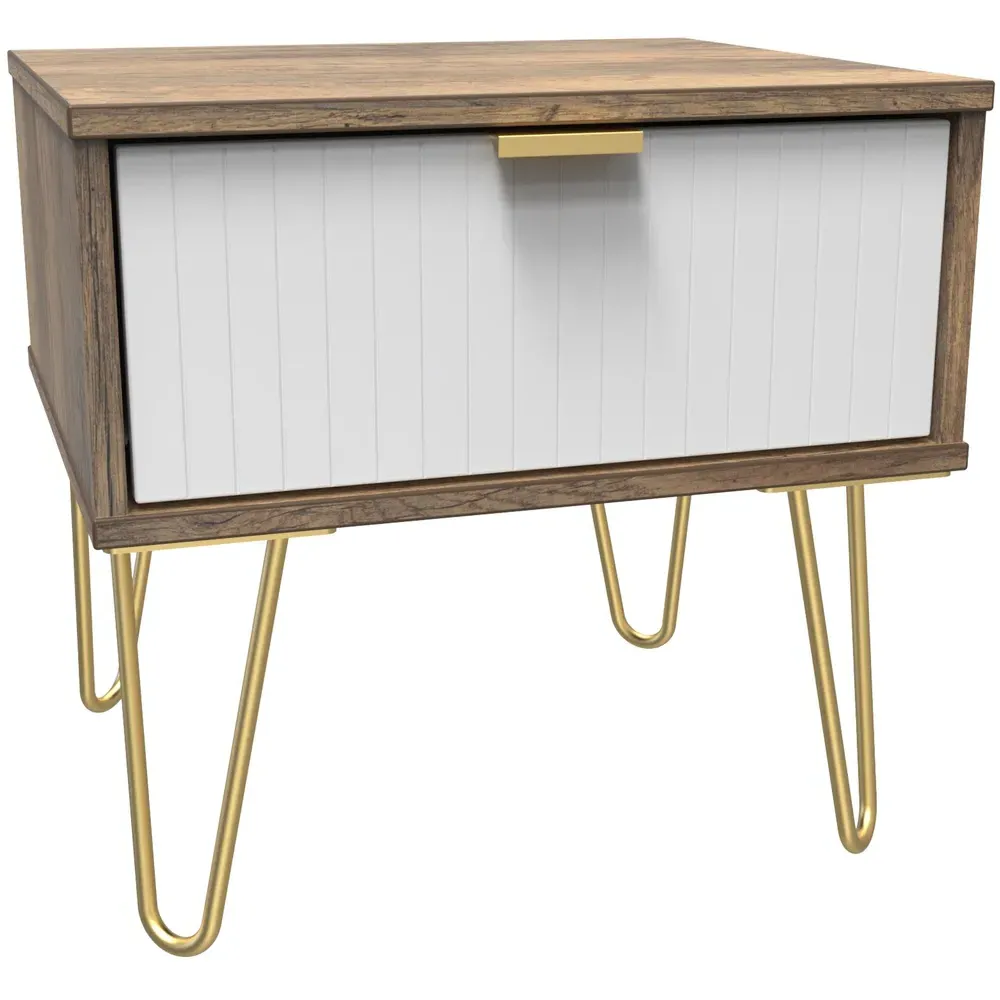 Single Drawer Bedside Table - White, Vintage Oak