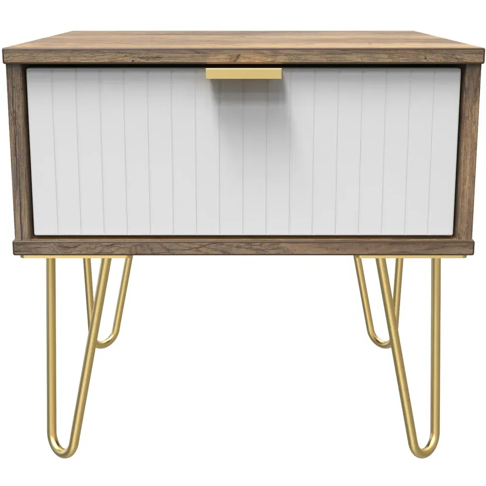 Single Drawer Bedside Table - White, Vintage Oak