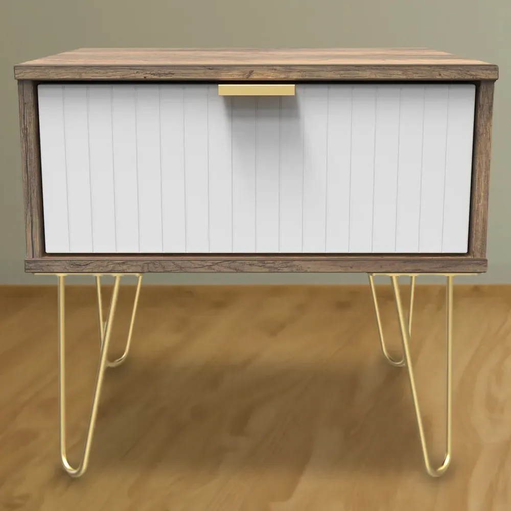 Single Drawer Bedside Table - White, Vintage Oak