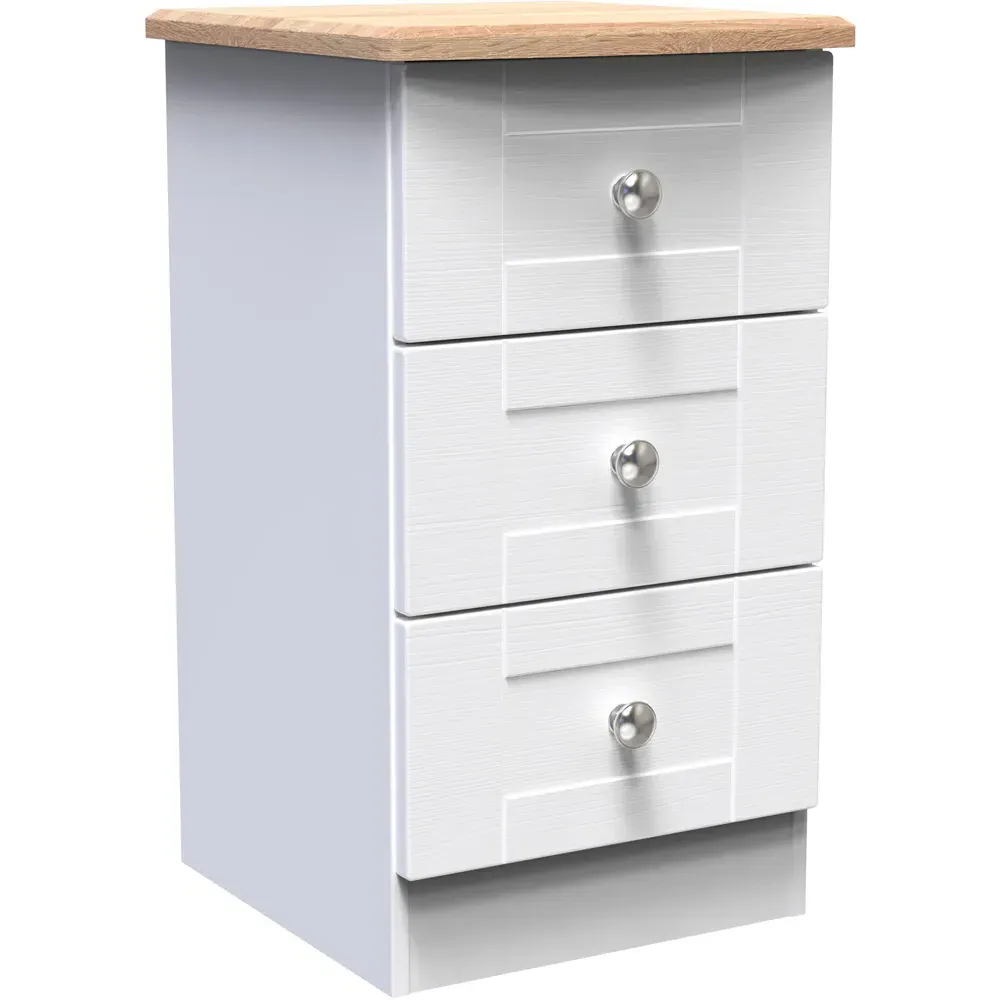 Sussex 3 Drawer Bedside Table - White Ash, Bardolino Oak