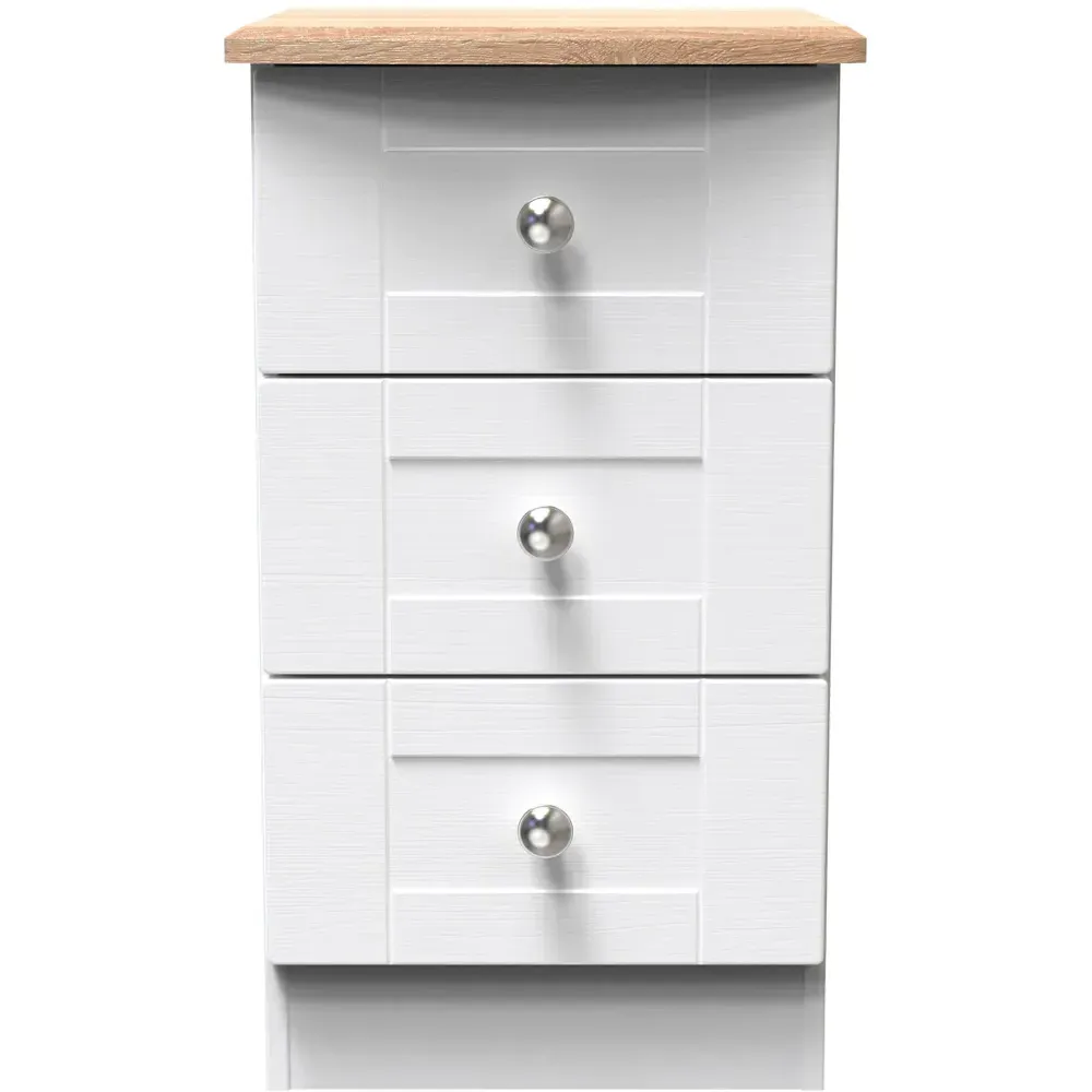 Sussex 3 Drawer Bedside Table - White Ash, Bardolino Oak